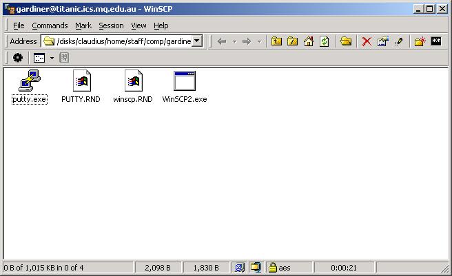 WinSCP file listing screen